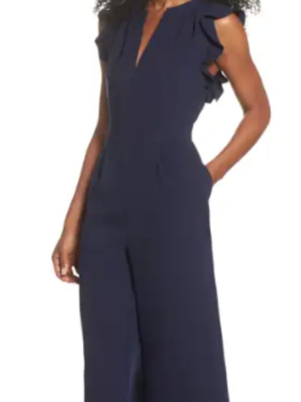 Vince Camuto Navy Ruffle Wide Leg Cropped Jumpsuit Size 4